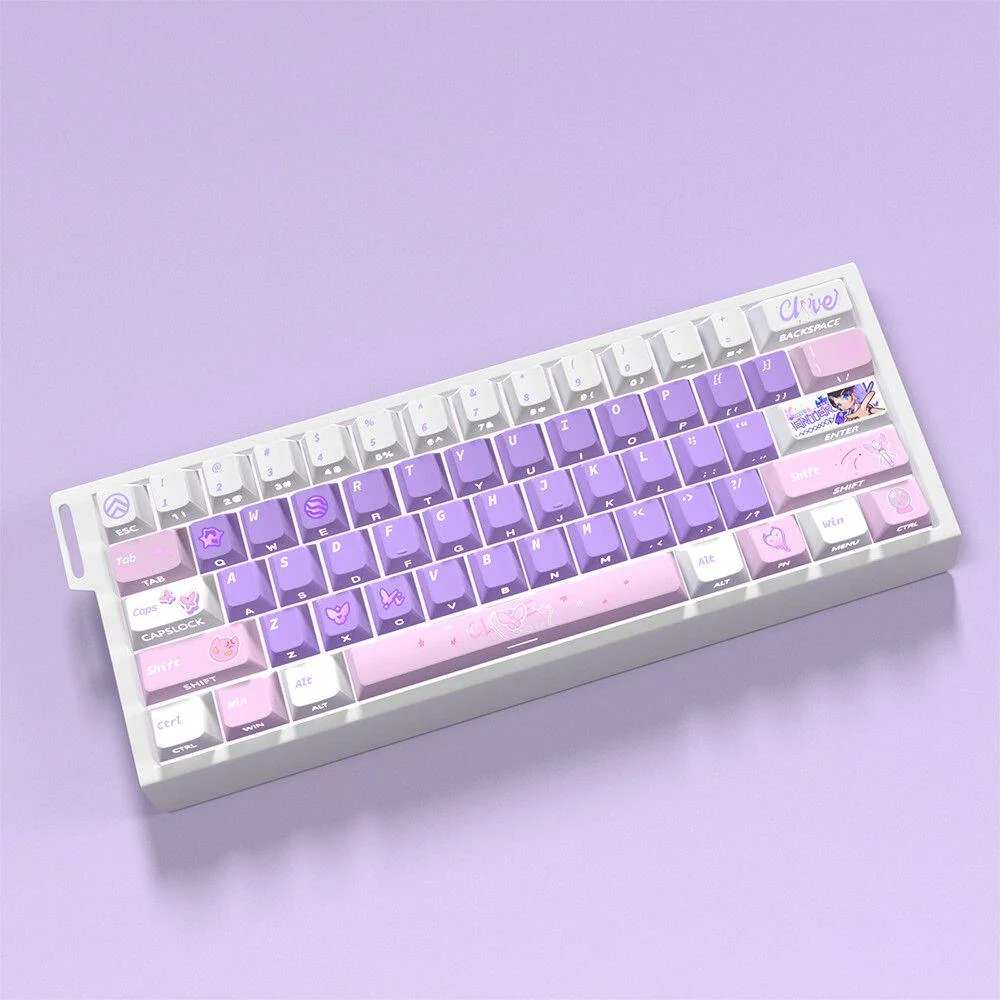 Overhead view of the Valorant Clove keycap set showcasing full layout