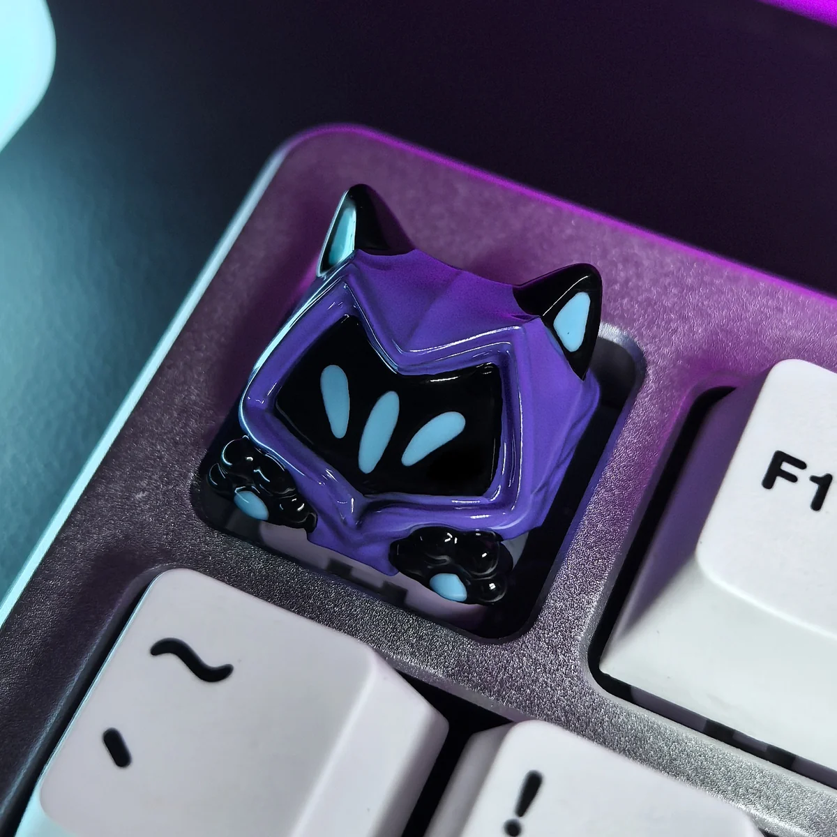 Close-up of Valorant Omen Cat Keycaps Valorant Omen Cat Ear & highlighting handcrafted details and finish