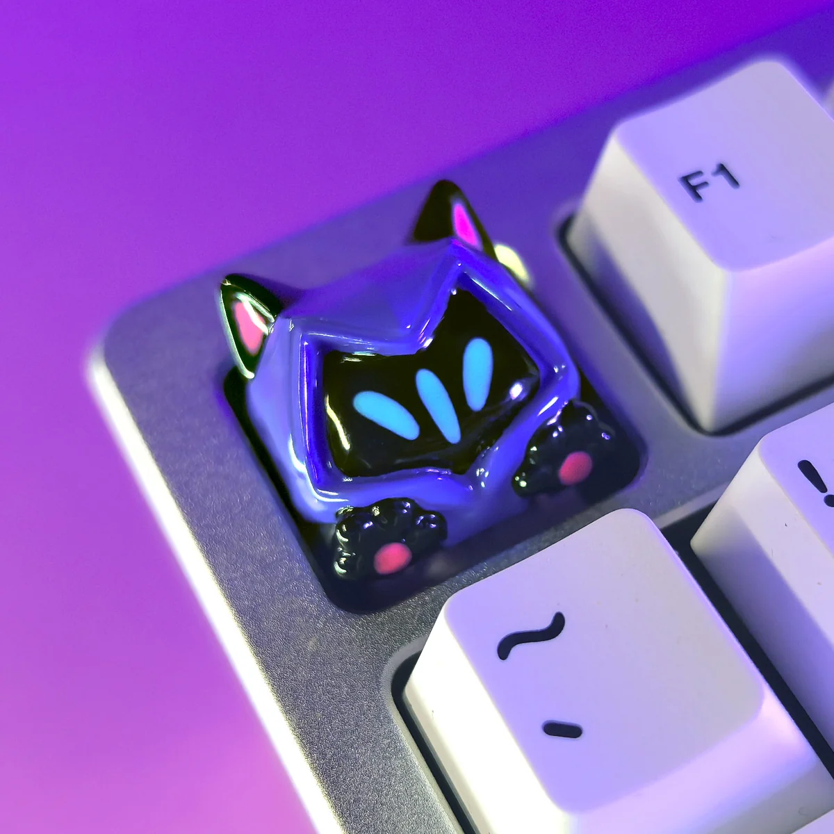 Valorant Omen Cat Keycaps Valorant Omen Cat Ear & installed on a mechanical keyboard setup