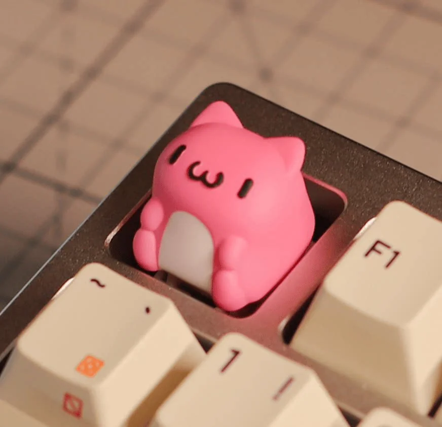 Angle view of Whimsical Bugcat Capoo Keycaps Adorable Bugcat showing sculpt and color layering