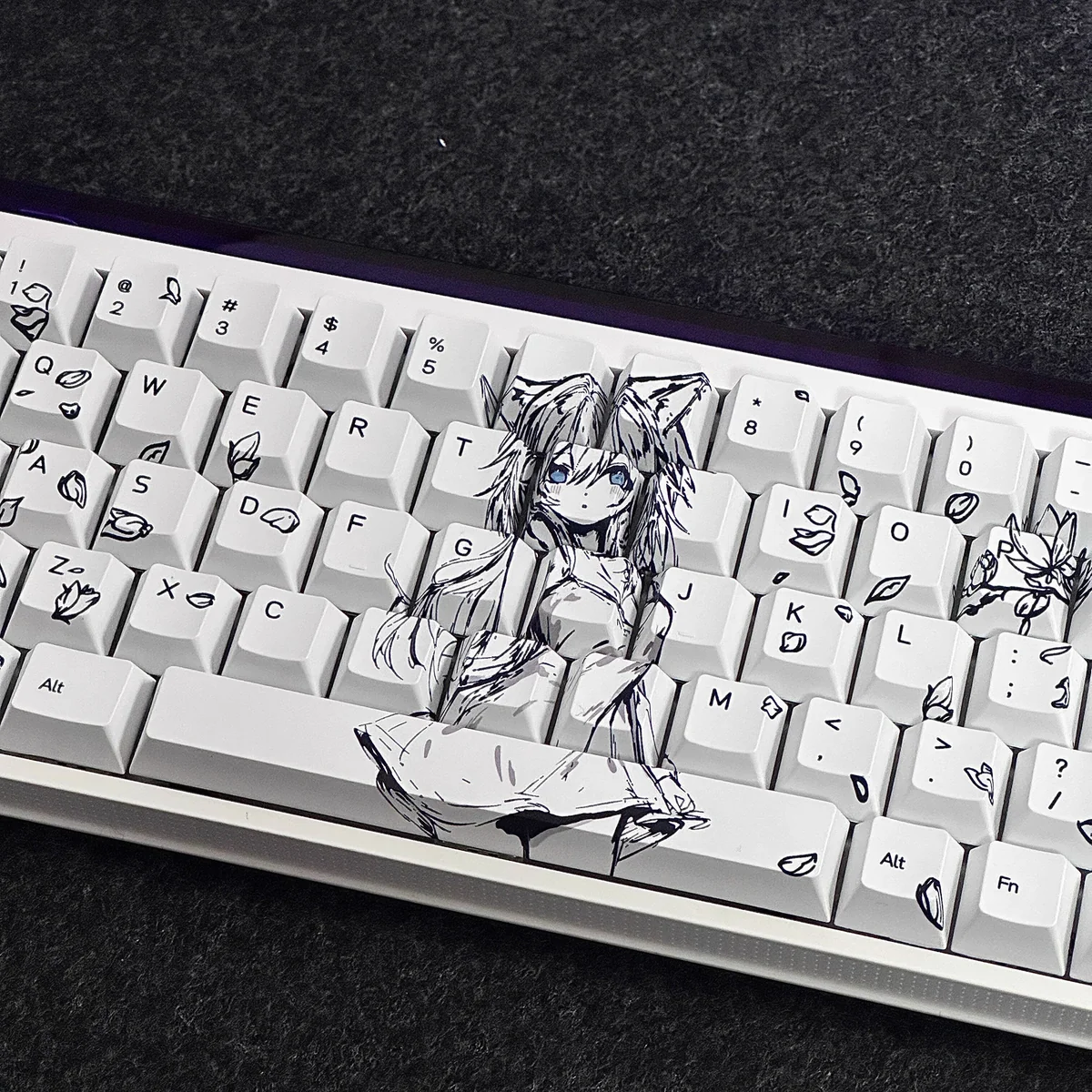 Side profile of Whimsical Cat Ear Girl Exclusive original cat-ear showing keycap set shape and fit