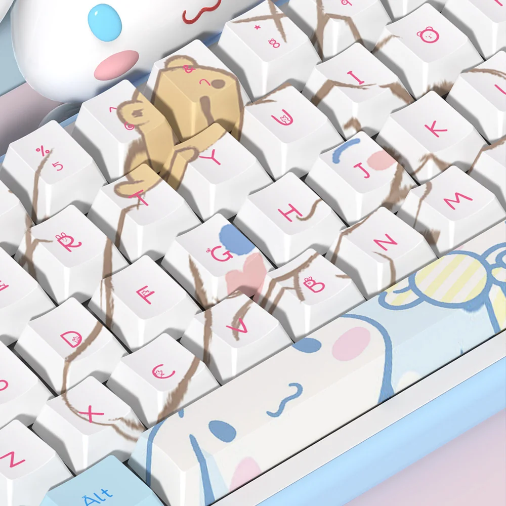 Cinnamoroll character art on PBT keycaps with whimsical blue accents