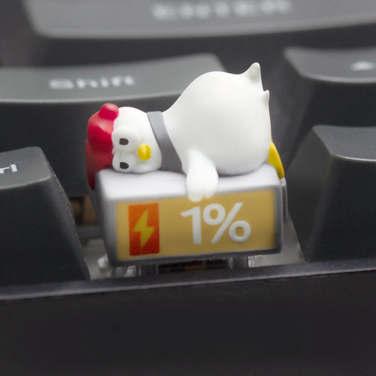 Angle view of Whimsical Working Chicken Keycaps Unique showing sculpt and color layering