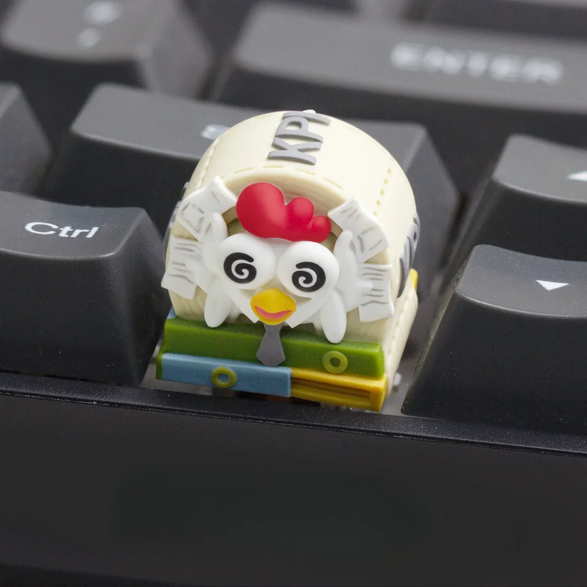 Whimsical Working Chicken Keycaps Unique installed on a mechanical keyboard setup