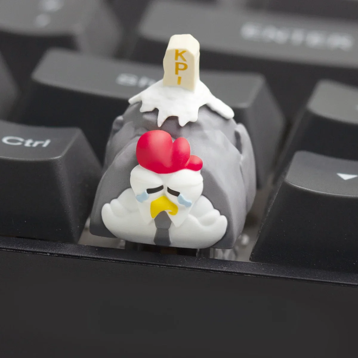 Detailed texture view of Whimsical Working Chicken Keycaps Unique artisan design