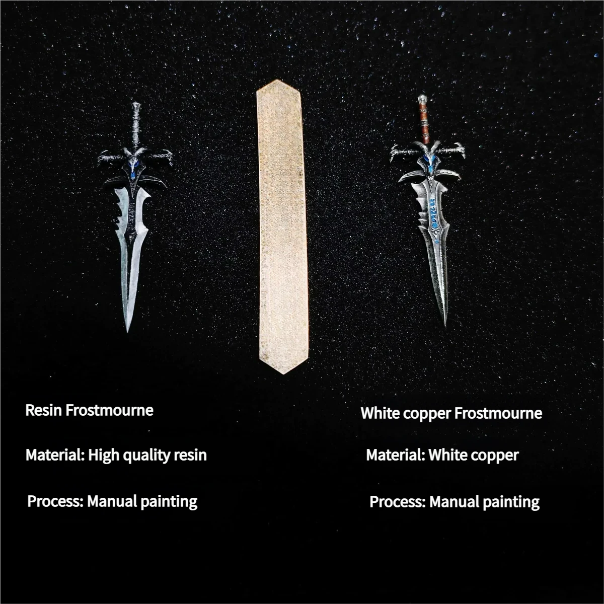 Overhead view of the Frostmourne keycap showcasing ancient runes and icy blue accents