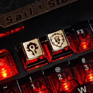 World of Warcraft Horde metal artisan keycap on mechanical keyboard