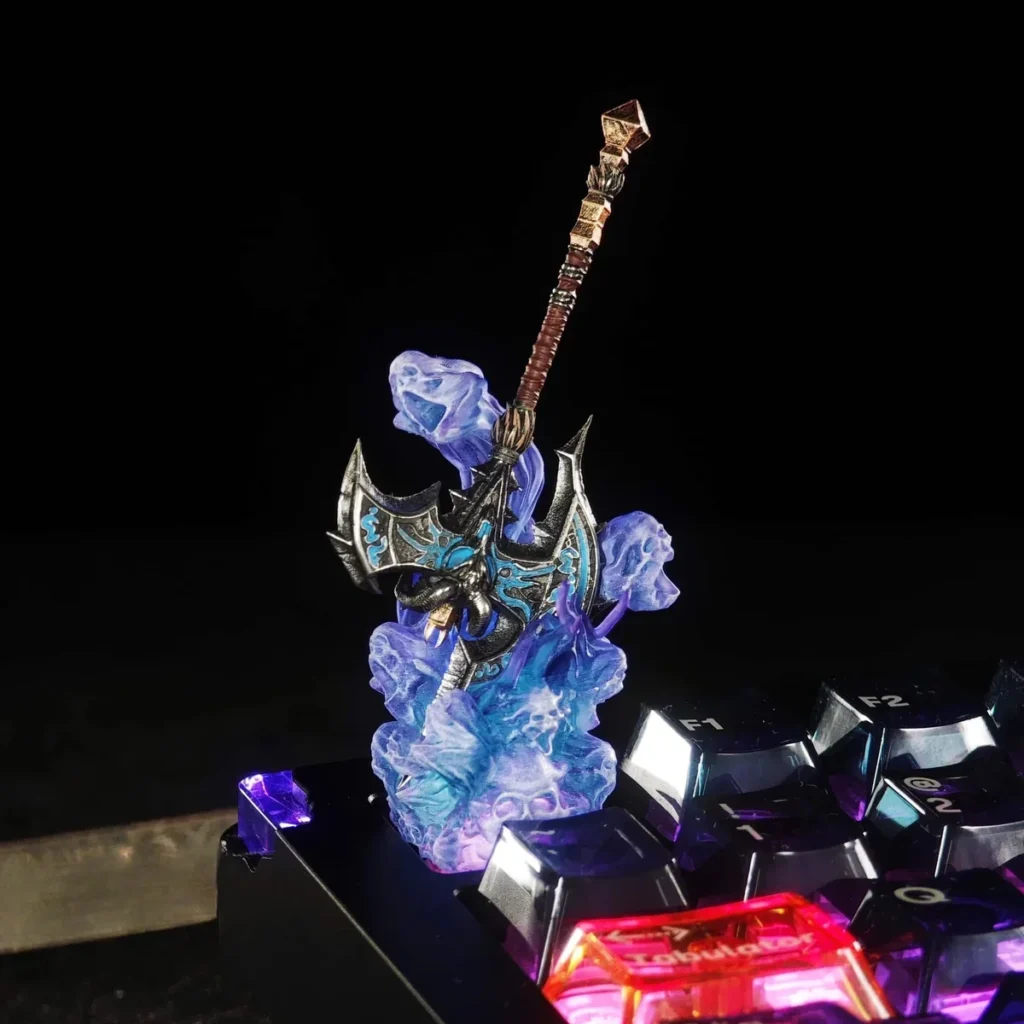 World of Warcraft Shadowmourne artisan keycap on mechanical keyboard