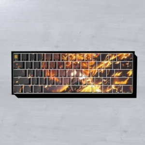 Zenitsu Agatsuma PBT Keycap Set with shine-through legends, glowing on a mechanical keyboard.