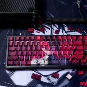 Zero Two Keycap Set featuring vibrant pink and red anime design on a mechanical keyboard.