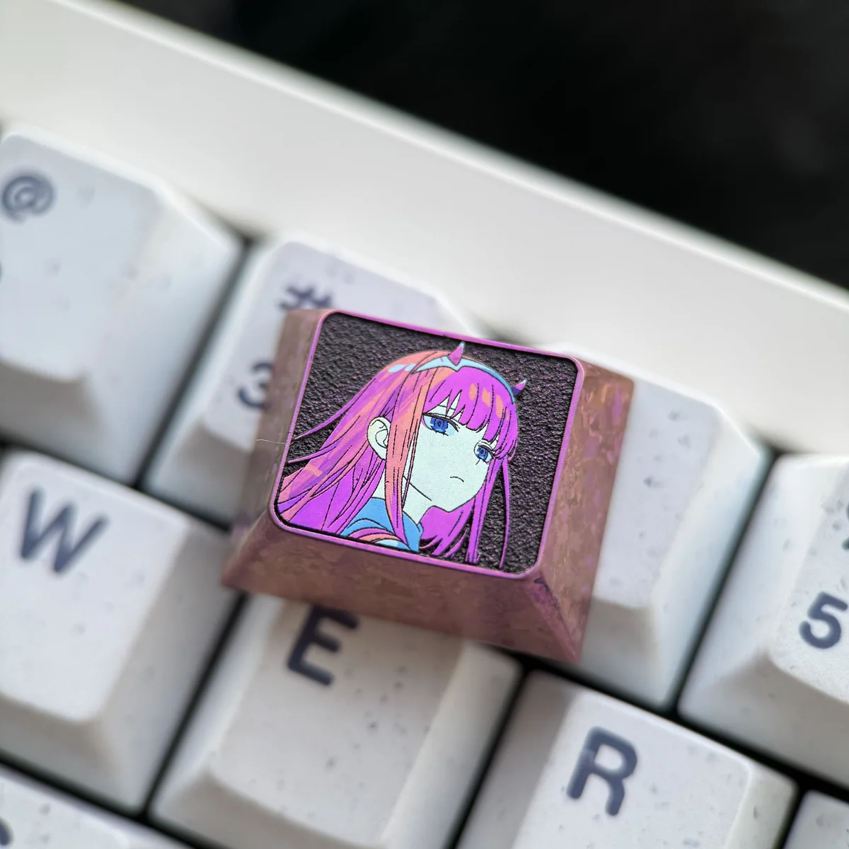 Zero Two Keycap showcasing metallic finish and durability