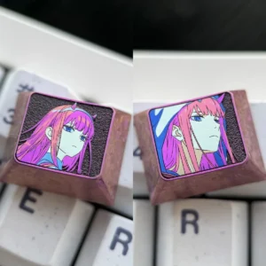Zero Two Titanium Artisan Keycap on mechanical keyboard