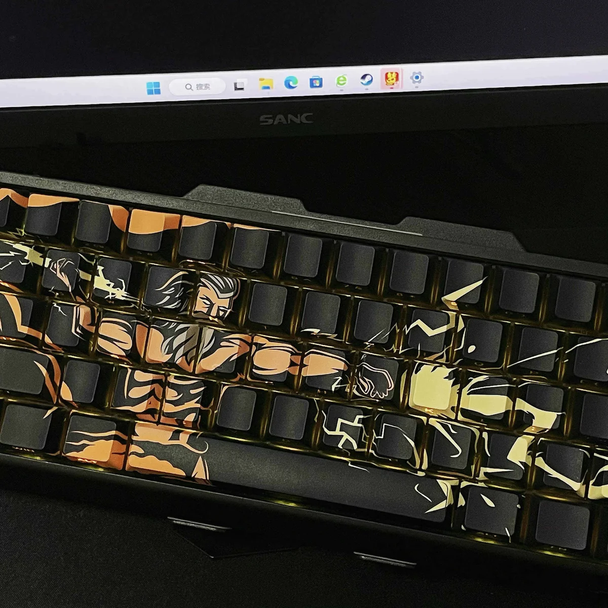 Full layout view of the 129-key Zeus PBT set, displaying various key sizes and modifiers.