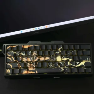 Zeus PBT Side-Engraved Keycap Set on a dark mechanical keyboard, showcasing subtle backlighting.
