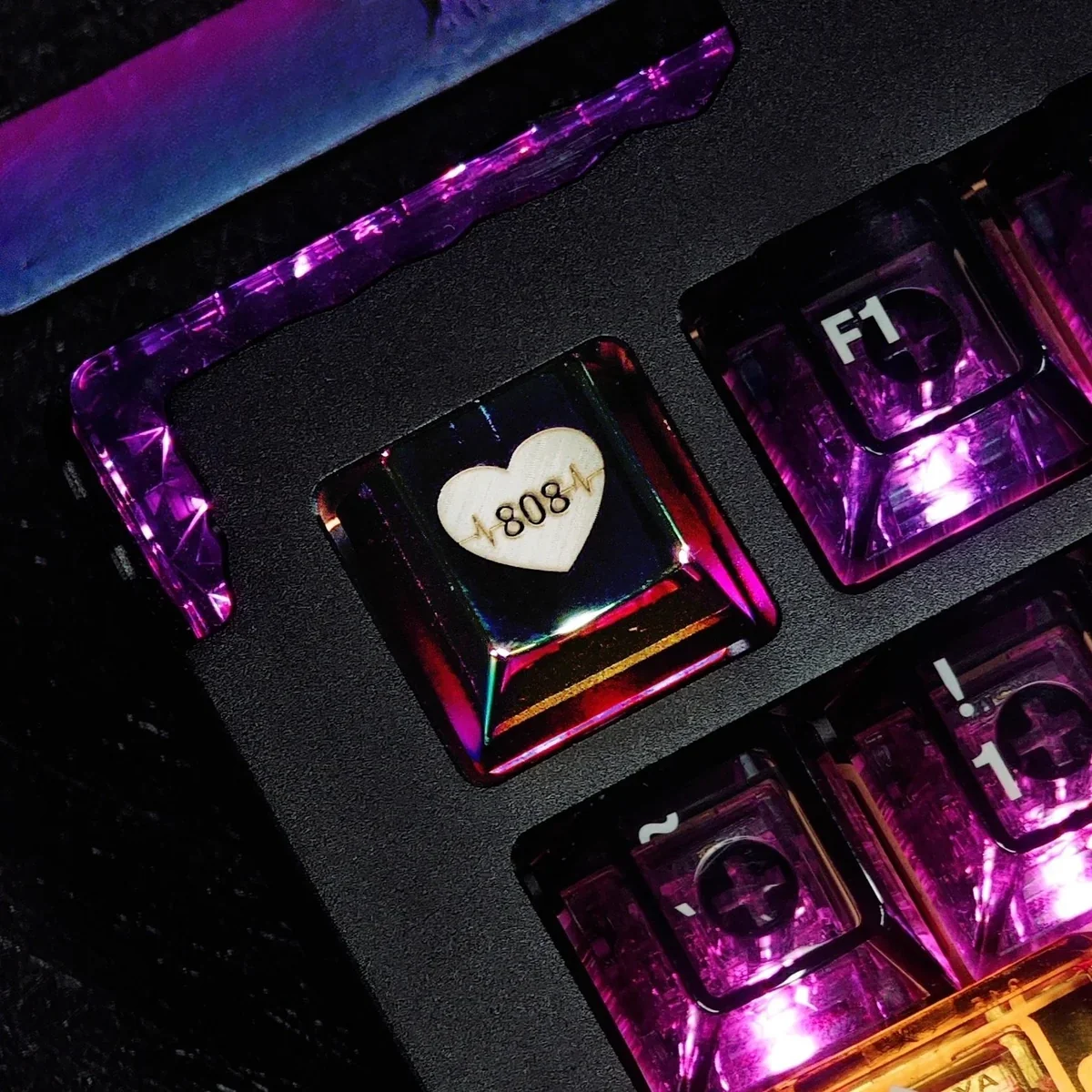 Close-up of 808 Bass Heartbeat Series Vibrant metal 808 bass highlighting details and finish