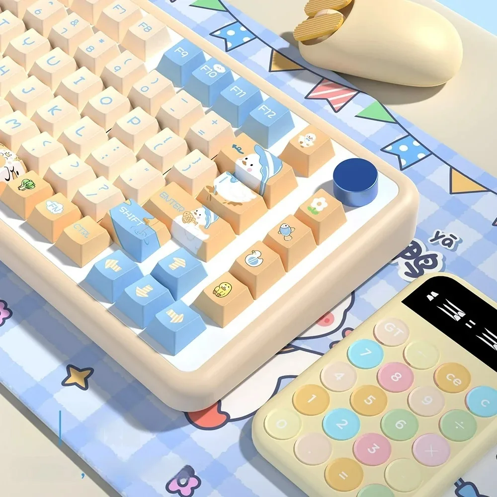 Keyboard fitted with Adorable Duck PBT keycaps, demonstrating aesthetic integration.