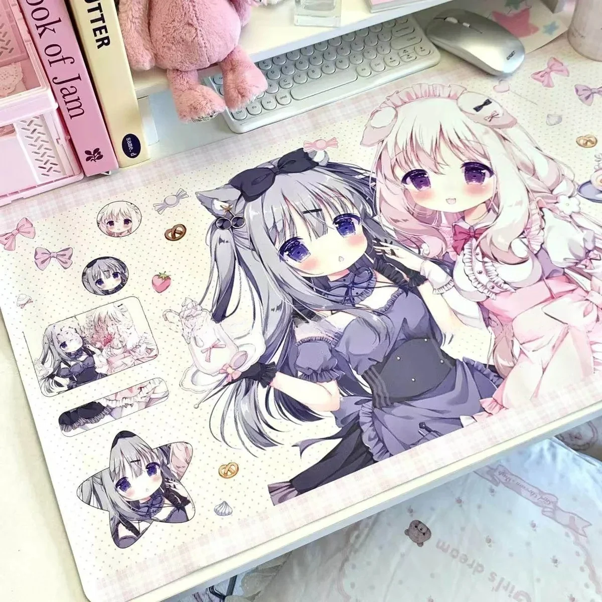 Amairo Chocolate Desk Mat, highlighting the detailed sweet character legends