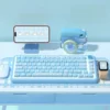 Aqua Kitten Keycap Set installed on a mechanical keyboard with full layout view, showing serene aqua colors and whimsical kitten designs.