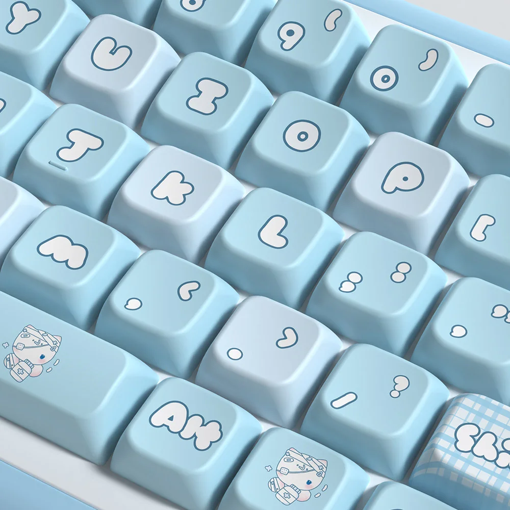 Aqua Kitten Keycap Set in original packaging, displaying all 158 keys neatly arranged.