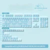 Lifestyle image of Aqua Kitten Keycap Set on a minimalist desk setup, emphasizing its aesthetic appeal and playful charm.