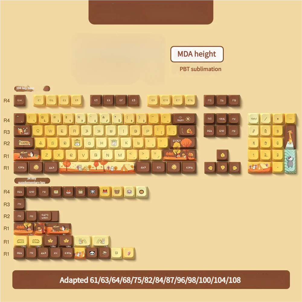 Angle view of Autumn Glow MDA Keycap MDA Profile PBT Dye-Sub showing color layering and layout presence