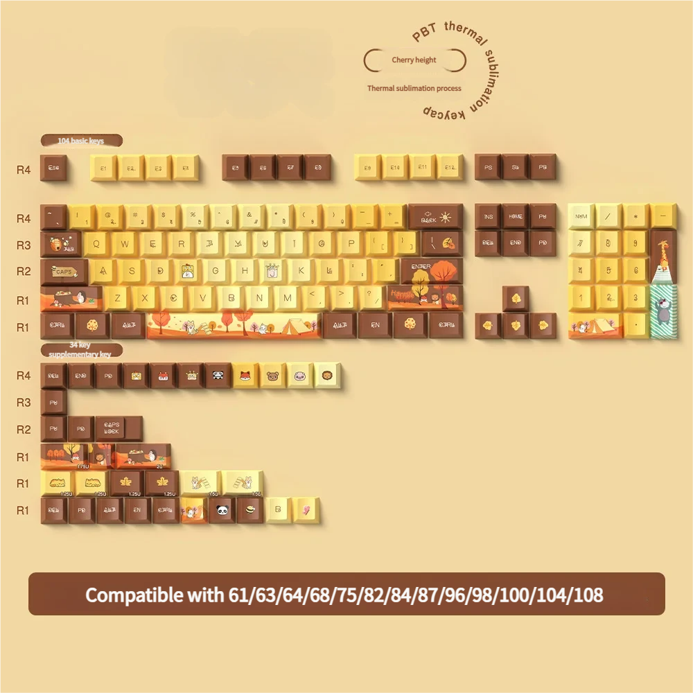 Angle view of Autumn Serenity Cherry Keycap Durable PBT showing color layering and layout presence