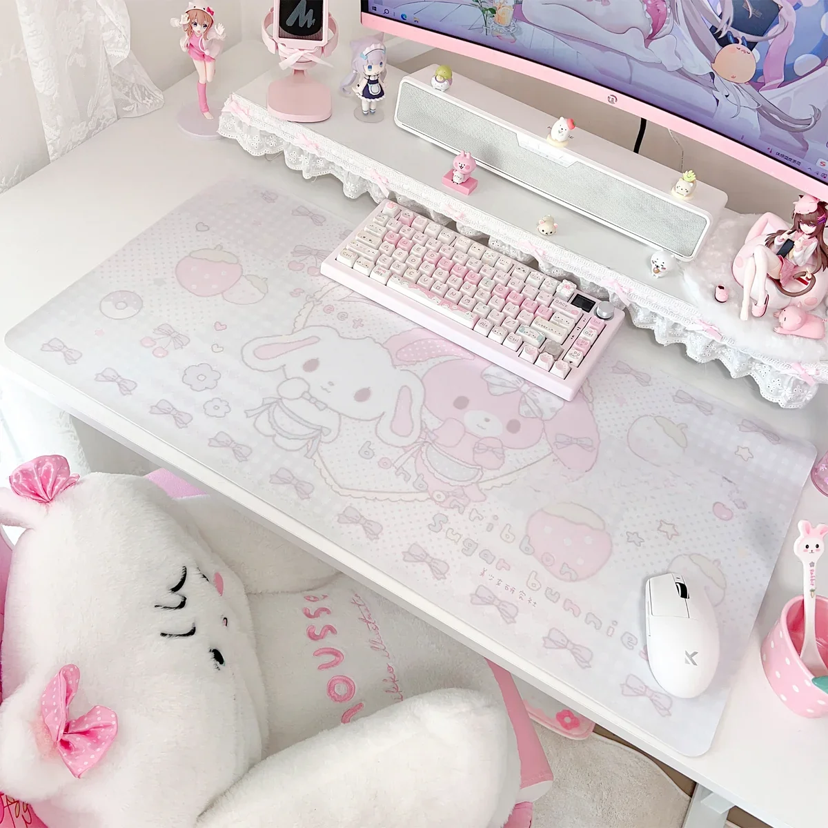Full layout view of the Bonbonribbon & Sugarbunnies Desk Mat showcasing all keys and their uniform design