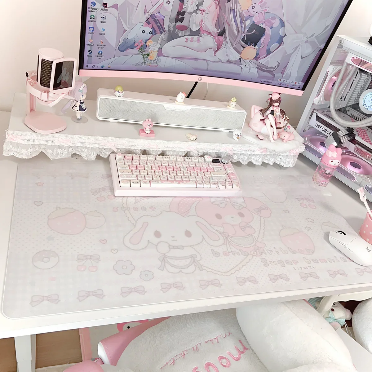Bonbonribbon & Sugarbunnies Desk Mat on a white working desk