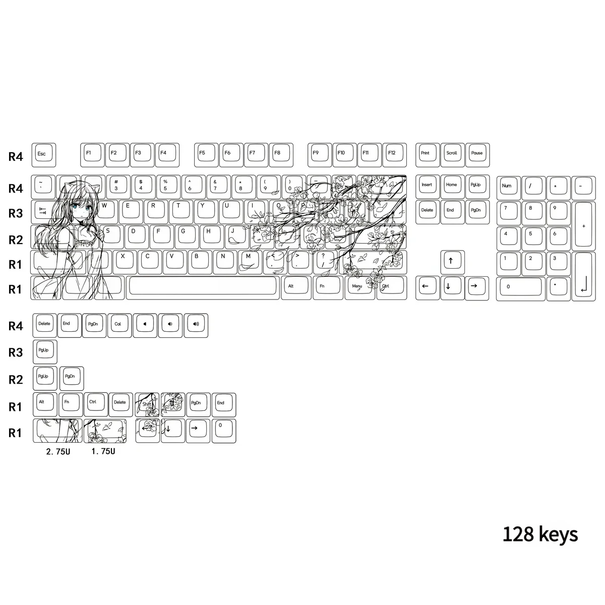 Custom Keyboard with Cat-ear Girl Keycap Set Desk Setup