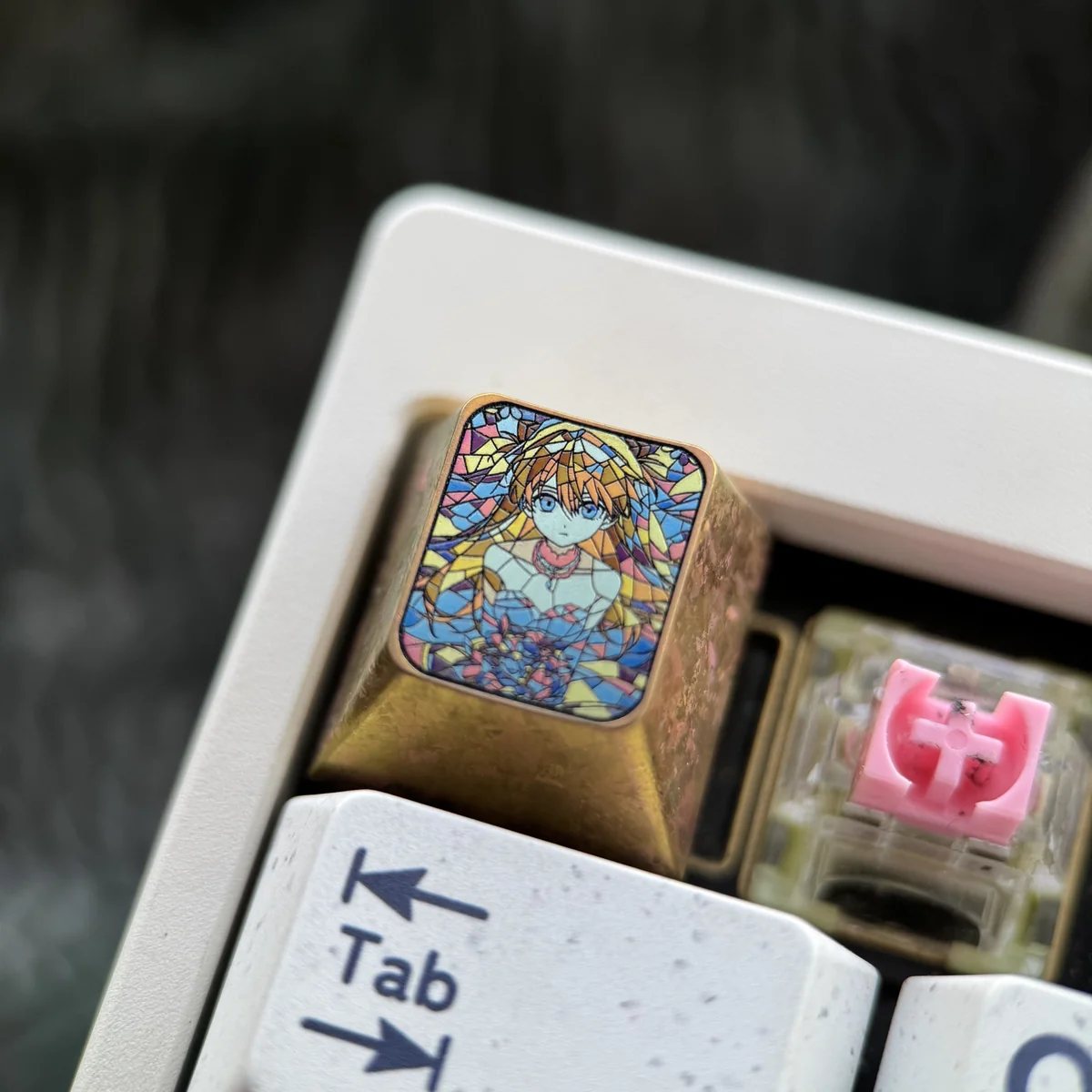 Side view of Cherry profile Evangelion Asuka Rei keycap