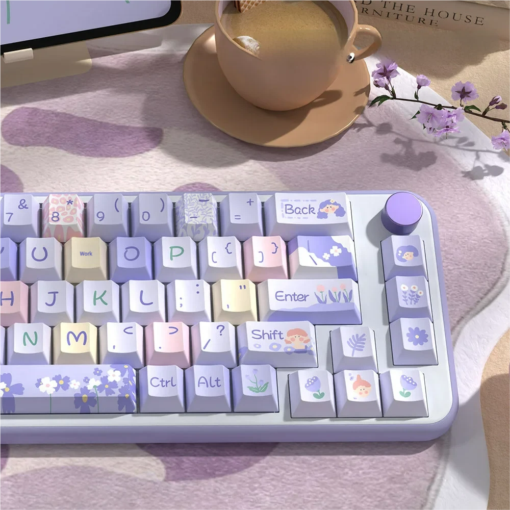 Side profile of Floral Girl keycaps, illustrating the ergonomic Cherry profile and sturdy PBT material.