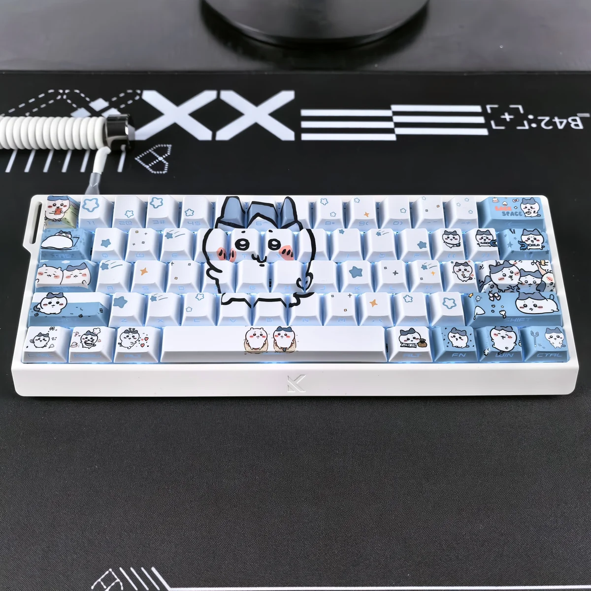 Chiikawa Hachiware Cherry Keycap Sleek installed on a mechanical keyboard setup