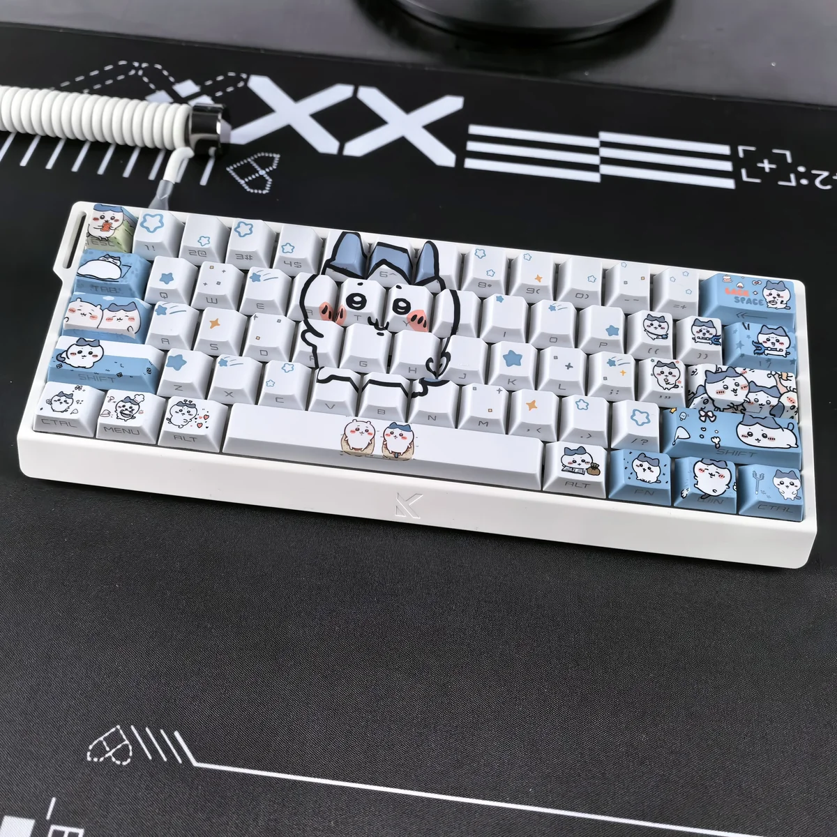 Side profile of Chiikawa Hachiware Cherry Keycap Sleek showing keycap set shape and fit