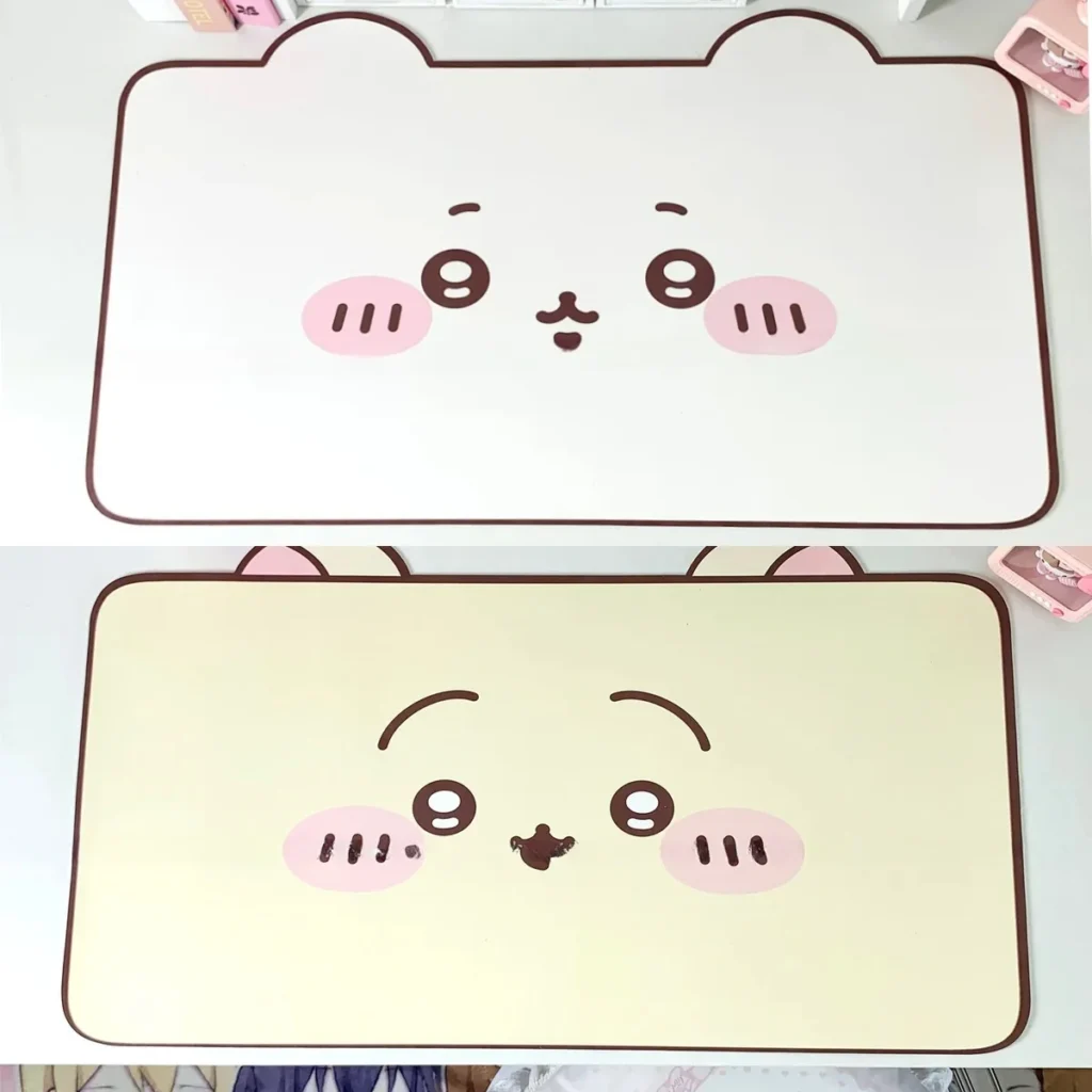 Chiikawa and Usagi themed desk mat on working environment