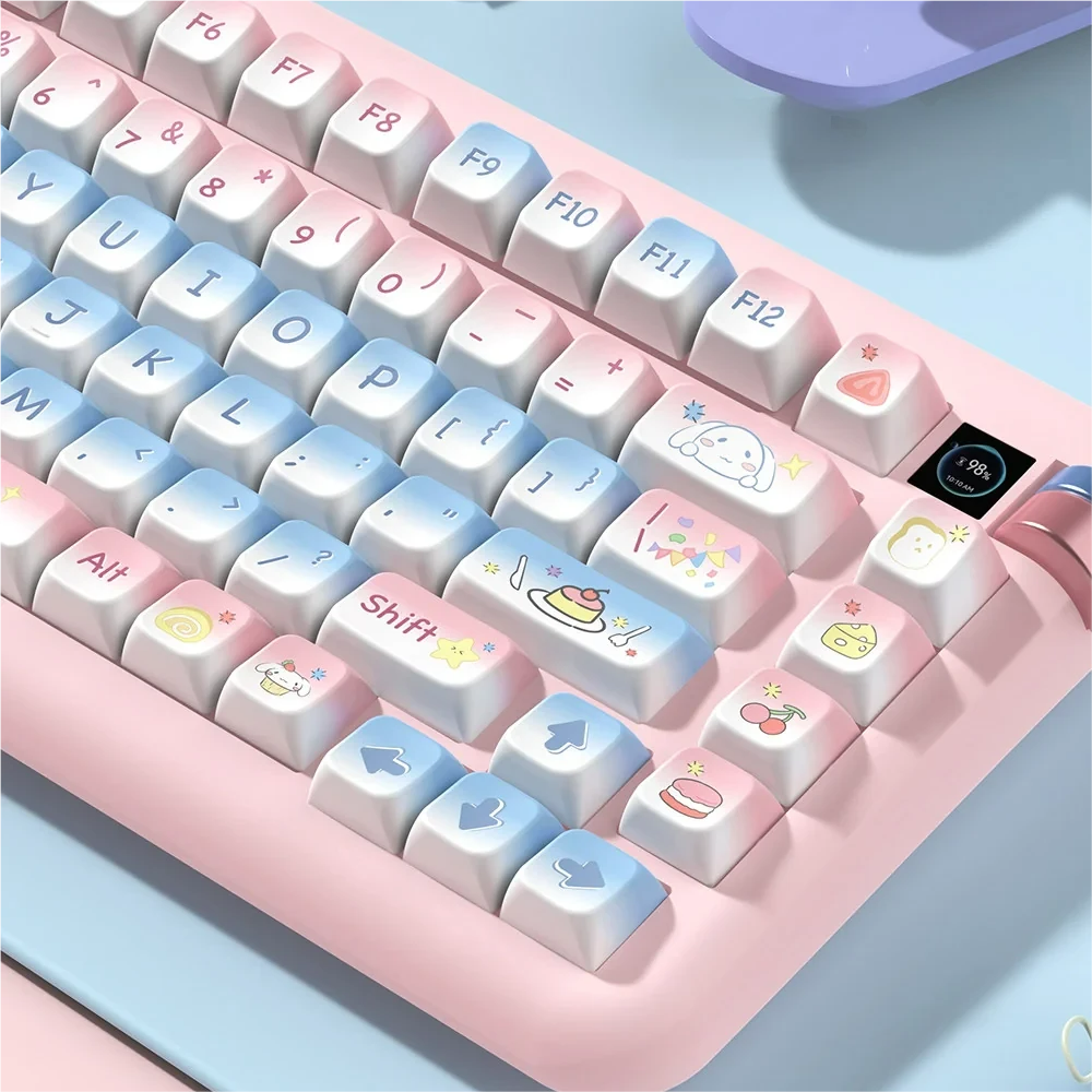 Full layout of 158-key Cinnamoroll keycap set with various novelty keys