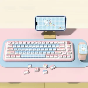 Cinnamoroll Keycap Set on a white keyboard, showcasing pastel gradient and MDA profile