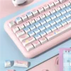 Close-up of Cinnamoroll themed PBT keycaps highlighting dye-sublimated legends