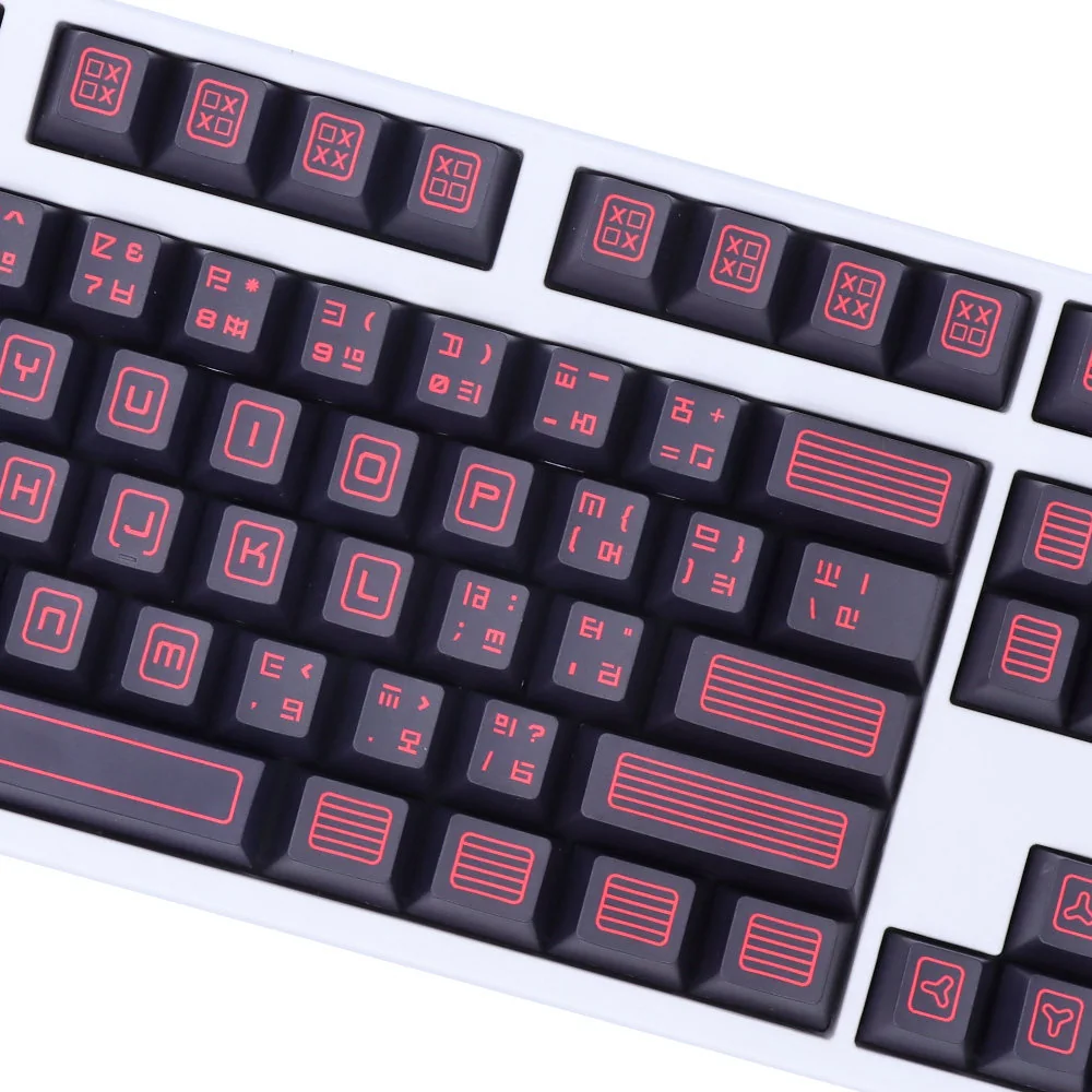 Detailed shot of the ergonomic Cherry profile of the Command PBT Keycap Set.