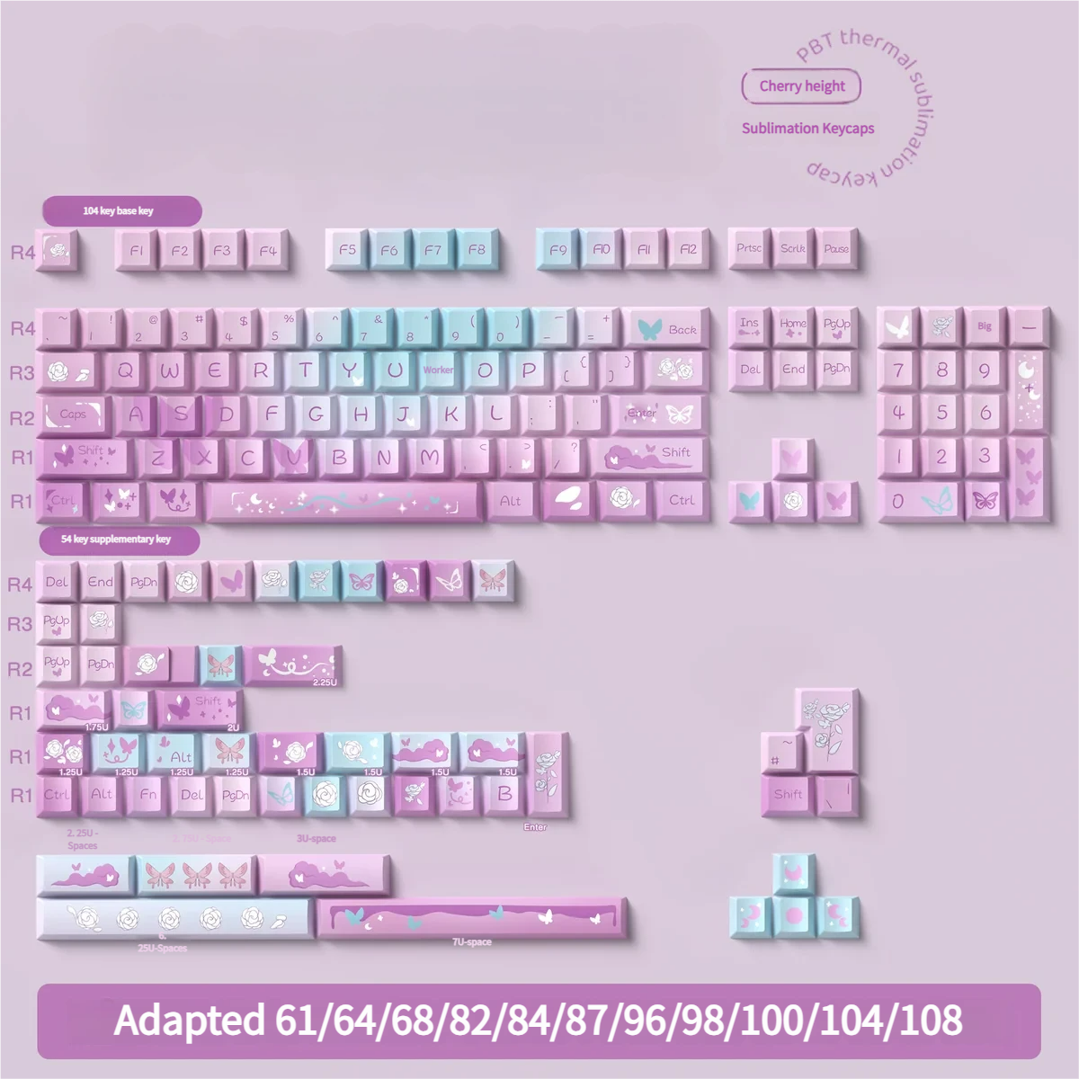 Complete Ethereal Purple Butterfly Keycap Set for custom keyboards