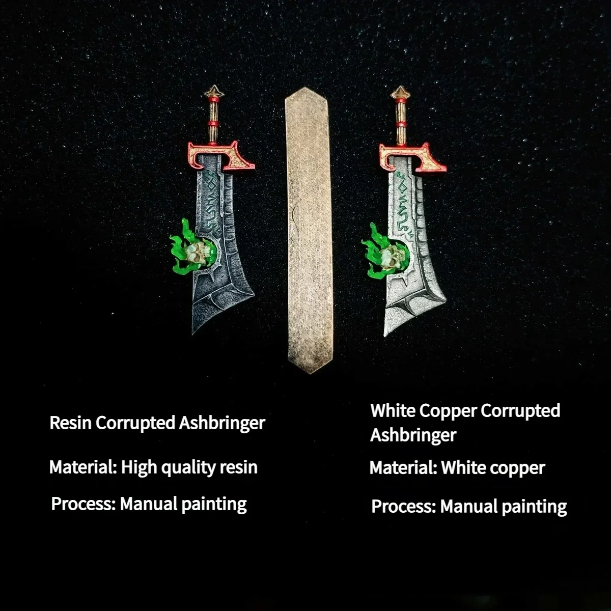 Corrupted Ashbringer keycap installed on an ESC key position of a mechanical keyboard, glowing ominously.