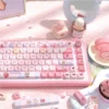 Side profile view of Cotton Candy Dream keycaps, illustrating the ergonomic curve of the SCA profile.