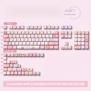 Cotton Candy Dream Keycap Set arranged on a desk with matching pastel accessories, creating a cohesive theme.