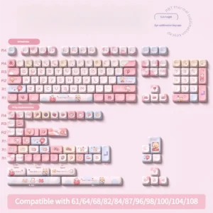 Top-down view of the Cotton Candy Dream keycaps, displaying the uniform legends and vibrant pastel hues.