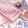 Close-up of Cotton Candy Dream keycaps, highlighting dye-sublimated legends and SCA profile texture.