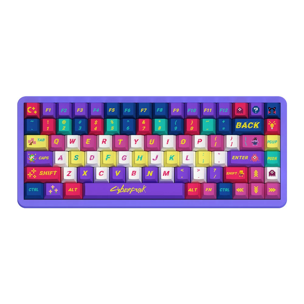 Cyberpunk 2077 keycap set in Cherry profile, illustrating ergonomic shape and height