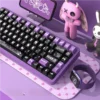 Close-up of Dark Devil PBT keycaps highlighting dye-sublimated devil and gothic art details.