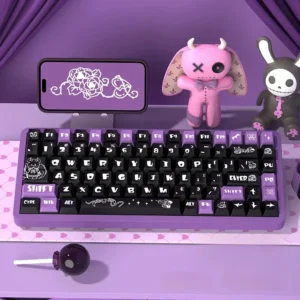 Dark Devil Keycap Set on a mechanical keyboard, showing full layout and mischievous character designs.