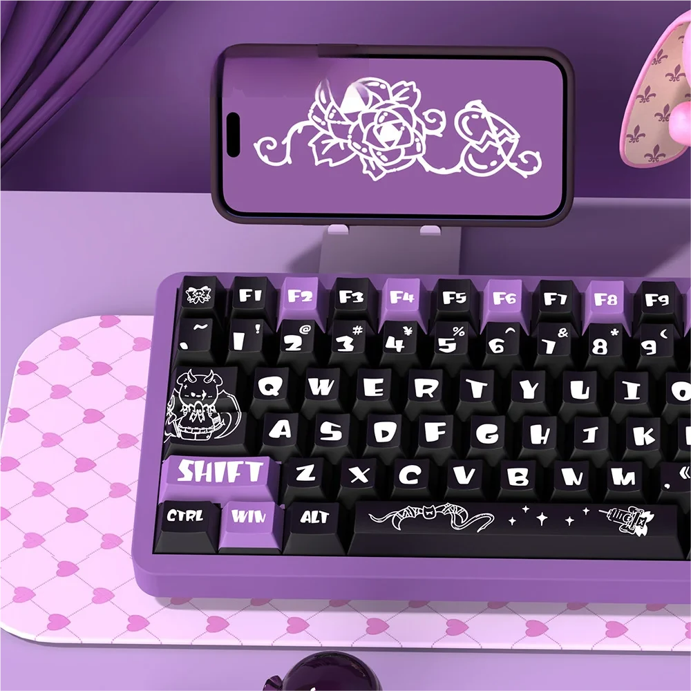 Dark Devil Keycap Set arranged on a 65% keyboard layout, emphasizing broad compatibility.