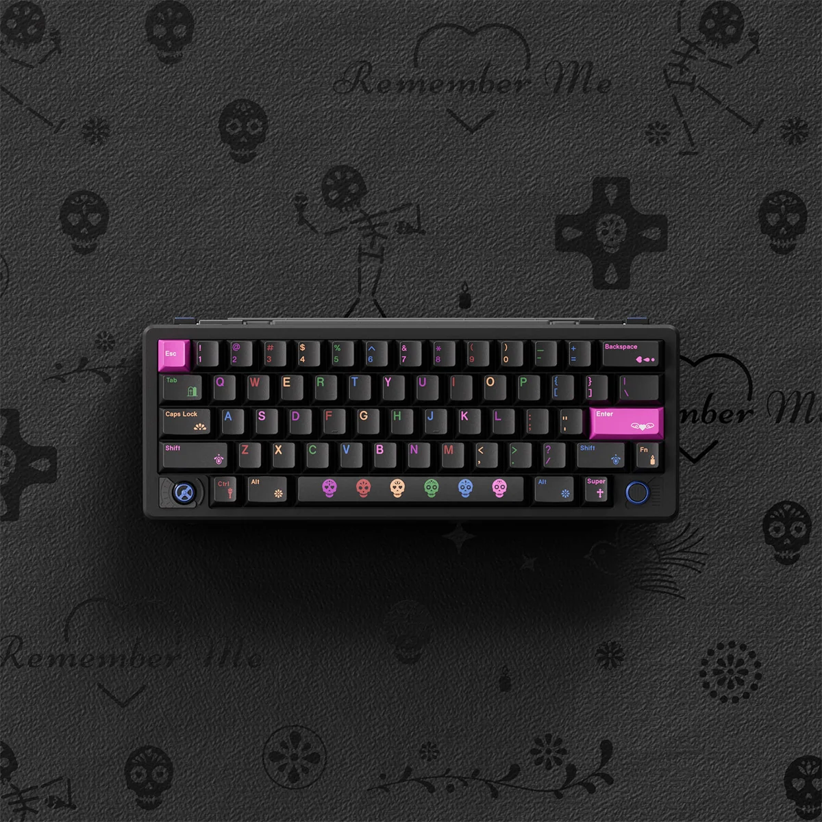 Side profile of Day of the Dead Unique Day of the Dead cultural showing keycap set shape and fit