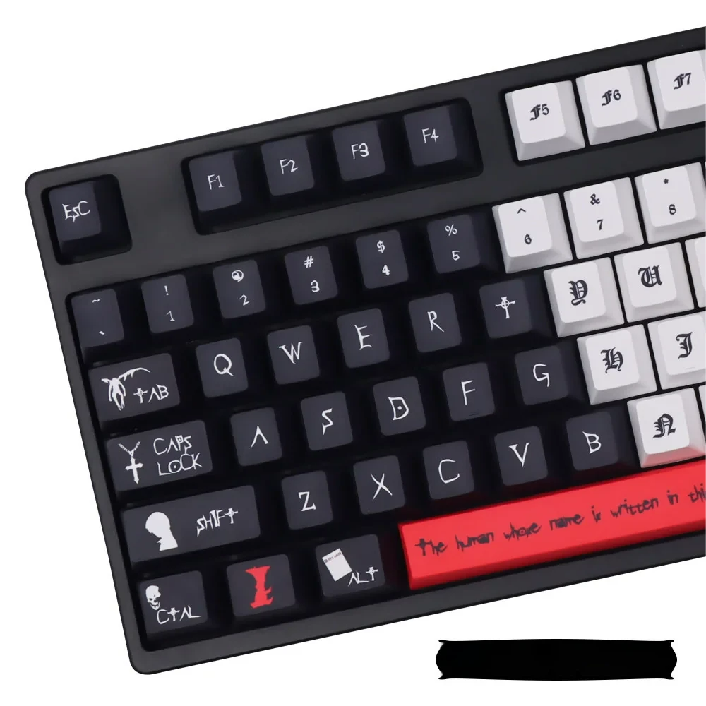 Close-up of a Death Note keycap featuring the character Light Yagami, highlighting dye-sublimation detail